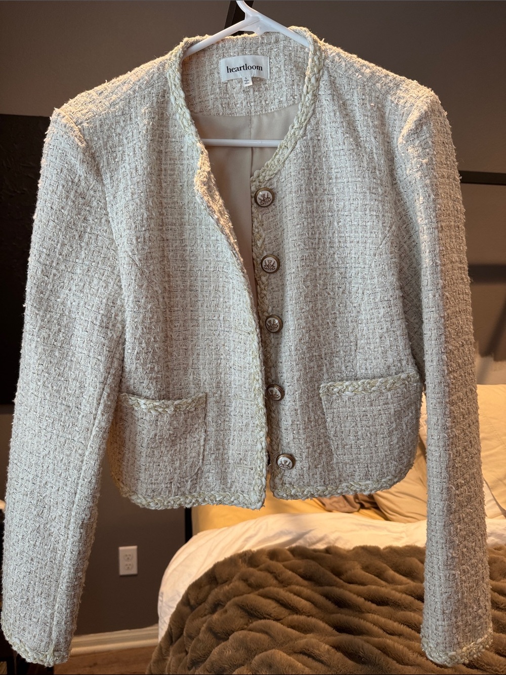Heartloom Cream Bouclé Collarless Blazer